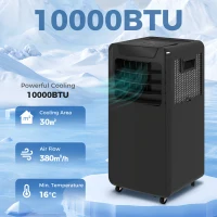 HOMCOM Air Conditioning Unit 10000 BTU, 4-in-1 Portable Air Conditioner with Remote Control, LED Display, 2 Speeds, Black(m-4)