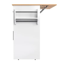 Servierwagen mit klappbarer Tischplatte, 2 Schubladen und Doppeltüren, 136 x 46/71 x 91,5 cm, Weiß+Naturfarbe(m-11)