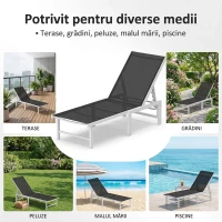 Outsunny Șezlong cu spătar reglabil pe 5 niveluri, din oțel și textilen, 60x166x84 cm, alb și gri(m-7)