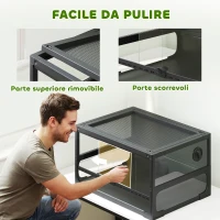 PawHut Rettilario Rialzato e Pieghevole con Coperchio e Pareti in Vetro Temperato e Plastica, 60x45x32 cm, Nero(m-9)