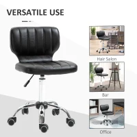 HOMCOM Rolling stool - 360° swivel work stool - ergonomic stool - adjustable seat height 47-62 cm - quilted PU upholstery black chrome metal(m-7)