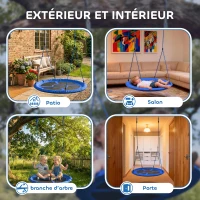 AIYAPLAY Balançoire nid d'oiseau, balançoire pour 2 enfants avec cordes réglables en hauteur, siège rond Ø 80 cm, bleu(m-7)