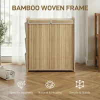 HOMCOM Bambusowy kosz na bieliznę z wyjmowanym workiem ze sznurkiem i bocznymi kieszeniami, 120L, naturalny(m-4)