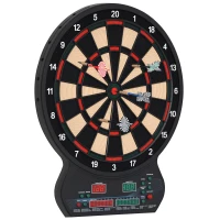 HOMCOM Cible Jeu de fléchettes électronique 27 Jeux Principaux et 202 variations, jusqu'à 8 Joueurs, avec 12 fléchettes Pointes Souples, 30 pointes de rechange, Affichage LED Noir(m-1)