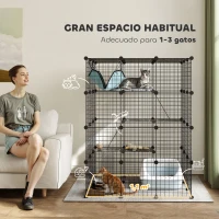 PawHut Jaula Grande para Gatos Interior de 4 Niveles con 5 Puertas 3 Plataformas de Salto 3 Rampas Hamaca 105x105x140 cm Negro(m-4)
