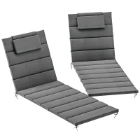 Outsunny Pack 2 Cojines para Tumbonas Plegables 203x66x3 cm con Reposacabezas y Correas de Sujeción Gris Oscuro(m-10)