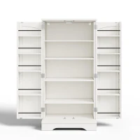 Küchenschrank mit LED-Sensorlicht, großer 2-türiger Aufbewahrungsschrank mit verstellbaren Regalböden & Türablagen, 60×40×120 cm, Weiß(m-8)