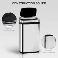 HOMCOM Poubelle de cuisine automatique 30L acier inoxydable, poubelle à capteur de mouvement avec couvercle, 33x25x58cm, argent(m-6)