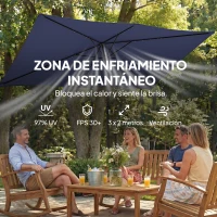 Outsunny Sombrilla de Jardín con 24 Luces LED Solares Dosel Inclinable Poste Metálico 2,9x2,5 m Azul Oscuro(m-6)