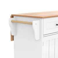 Kücheninsel auf 5 Rädern, ausklappbarer Klapptischplatte, 129x46/71x91,5 cm, Weiß+Naturfarbe(m-8)