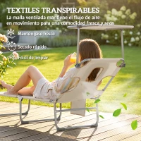 Outsunny Set de 2 Tumbonas Plegables Reclinables con Dosel 360° Orificio Facial Bolsillo Lateral y Textilene 550 g/m² Beige(m-7)