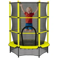 HOMCOM Cama Elástica Infantil Ø140 cm para Niños de 3-10 Años con Red de Seguridad Carga 50 kg para Interior Exterior Amarillo(m-10)