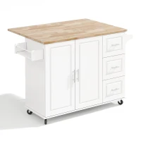 Große mobile Kücheninsel, klappbares Design, multifunktionaler Schrank mit 3 Schubladen, Handtuchhalter, 137 x 43/76 x 92 cm, Weiß(m-10)