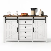 Sideboard mit Stauraum, mit Schiebetüren und 4 Schubladen, geeignet für Küche, Esszimmer und Wohnzimmer, 137 x 40 x 81,5 cm, Weiß(m-9)