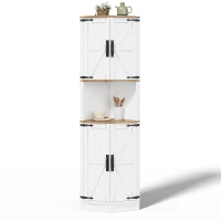 Eckschrank, platzsparend mit 5 Staufächern, Vintage-Küchenschrank, 39,5 x 39,5 x 180 cm, Weiß(m-6)