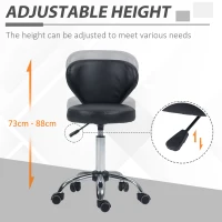 HOMCOM Rolling stool massage stool - 360° swivel work stool - seat adjustable 49-64H cm, ergonomic backrest - chrome metal black synthetic upholstery(m-11)