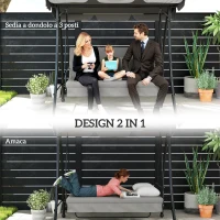 Outsunny Dondolo da Giardino 3 Posti con Tetto Reclinabile Trasformabile Letto in Poliestere Crema 209cm x 114cm x 170cm(m-4)