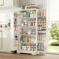 Multifunktionaler Küchenschrank mit LED-Sensorleuchte, Doppeltür mit Staufach, 60x35x128 cm, Weiß(m-2)