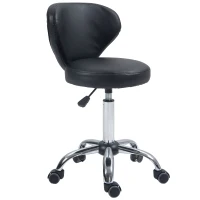 HOMCOM Rolling stool massage stool - 360° swivel work stool - seat adjustable 49-64H cm, ergonomic backrest - chrome metal black synthetic upholstery(m-2)
