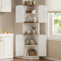 Eckschrank, platzsparend mit 5 Staufächern, Vintage-Küchenschrank, 39,5 x 39,5 x 180 cm, Weiß(m-4)