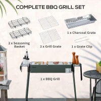 Outsunny Grill węglowy, 2x Ruszt, 1x Ruszt węglowy, 2x Kosz boczny, stal nierdzewna, zielony, 77 x 30 x 70 cm(m-4)