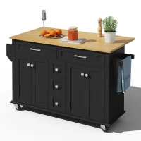 Multifunktionaler Küchenwagen mit ausklappbarer Arbeitsplatte, 140x40/65x89 cm, Schwarz+Naturfarbe(m-8)