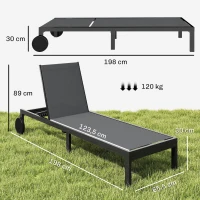 Outsunny Sonnenliege Atmungsaktive Gartenliege mit 6-fach Verstellbar Rückenlehne Rädern Aluminiumrahmen(m-3)