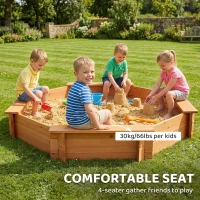 Outsunny Solid Wood Sandbox, Octagonal, 140x140x21.5cm, 4 Benches with Cover Tarp and Non-Woven Groundsheet, UV Protection, Easy to Install, Outdoor Play for Garden, Home, Beach, Orange(m-8)