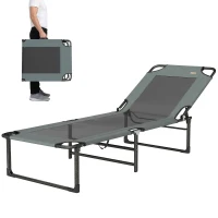 Outsunny Lettino da Esterno Reclinabile 4 Posizioni, Sedia Pieghevole con Maniglia, Grigio.(m-10)
