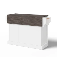Kücheninsel mit klappbarer Arbeitsplatte, Küchenschrank mit 2 Schiebetüren und 2 Schubladen, 120 x 45/70 x 91 cm, Braun+Weiß(m-13)