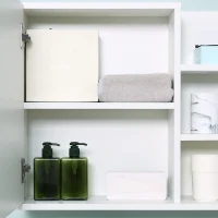 kleankin Bathroom Mirror Cabinet with Shelf 3 Side Shelves Wall Mount Kit Included White Wood Effect(m-10)