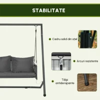 Outsunny Leagăn de Grădină cu 2 Locuri, Perne și Buzunare, Balansoar Exterior din Oțel și Textile, 168x117x181 cm, Gri Închis(m-7)