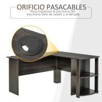 HOMCOM Mesa de Ordenador PC Escritorio para Oficina Hogar Tipo Esquinera Forma L con Estantes 136x130x72cm Madera(m-6)