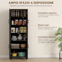 HOMCOM Mobile Dispensa da Cucina in Legno con 5 Ripiani Regolabili e 4 Ante, 60x30x170.5 cm, Nero(m-4)