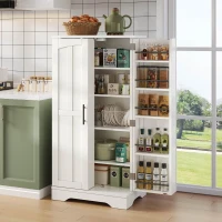 Küchenschrank mit LED-Sensorlicht, großer 2-türiger Aufbewahrungsschrank mit verstellbaren Regalböden & Türablagen, 60×40×120 cm, Weiß(m-2)