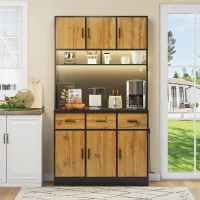 Multifunktionales Küchenbuffet, 3 leise Schubladen und 6 Schranktüren, 100 x 40 x 180 cm, Naturfarbe(m-2)