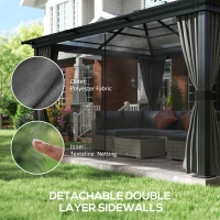 Outsunny 3.6 x 4m Hardtop Gazebo Canopy with Polycarbonate Roof, Aluminium Frame, Permanent Pavilion Garden Gazebo with Netting and Curtains for Patio, Deck, Dark Grey(m-5)