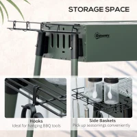 Outsunny Grill węglowy, 2x Ruszt, 1x Ruszt węglowy, 2x Kosz boczny, stal nierdzewna, zielony, 77 x 30 x 70 cm(m-6)