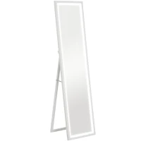 HOMCOM Grand miroir pleine longueur, miroir mural ou sur pied rectangulaire, 40 x 160 cm avec éclairage LED 3 couleurs, blanc(m-11)