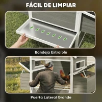 PawHut Gallinero Madera Grande Exterior con 2 Nidos Corral Techo Asfáltico Bandeja Extraíble Rampa 347x160x150 cm Gris Oscuro(m-7)