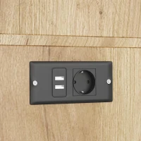 Vintage-Hochschrank im Bauernhausstil, LED-Lichtleiste mit Farbwechsel, 100 x 40 x 185 cm, Schwarz+Naturfarbe(m-10)