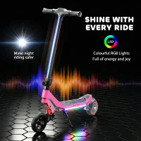SPORTNOW Electric Scooter for Kids, Foldable E Scooter for Age Age 6+ with LED Display, RGB lights, Up to 16km/h, Pink(m-7)