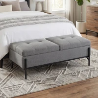 HOMCOM Ladă-bancă din ţesătură tip in, bancă de pat cu 2 compartimente, capace rabatabile şi perne extra-groase, 117 x 50 x 44 cm(m-2)