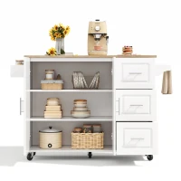 Große mobile Kücheninsel, klappbares Design, multifunktionaler Schrank mit 3 Schubladen, Handtuchhalter, 137 x 43/76 x 92 cm, Weiß(m-9)