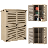 Outsunny Armario de Jardín 0,83 m² 127x65x168 cm con 2 Puertas de Persiana 2 Estantes 2 Asas y Techo Impermeable Natural