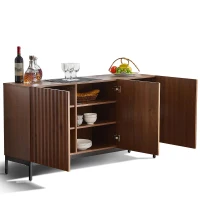 Sideboard im Mid-Century-Modern-Stil, 3D-Wellendesign, für Wohnzimmer, Esszimmer, Büro, 150 x 40 x 80 cm, Braun(m-9)