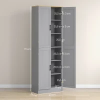 HOMCOM Alacena de Cocina Armario de Almacenaje Multifuncional con 4 Puertas y Estantes Ajustables 60x30x171 cm Gris(m-3)