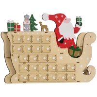 HOMCOM Calendario de Adviento de Madera con 24 Cajones Calendario de Navidad Reutilizable para Rellenar 22,5x8x36 cm Natural(m-10)