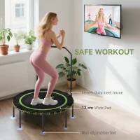 SPORTNOW Trampolina fitness z regulowanym poręczem, trampolina sportowa do użytku wewnętrznego i zewnętrznego, stal, plastik, zielona(m-6)