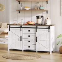 Sideboard mit Stauraum, mit Schiebetüren und 4 Schubladen, geeignet für Küche, Esszimmer und Wohnzimmer, 137 x 40 x 81,5 cm, Weiß(m-7)